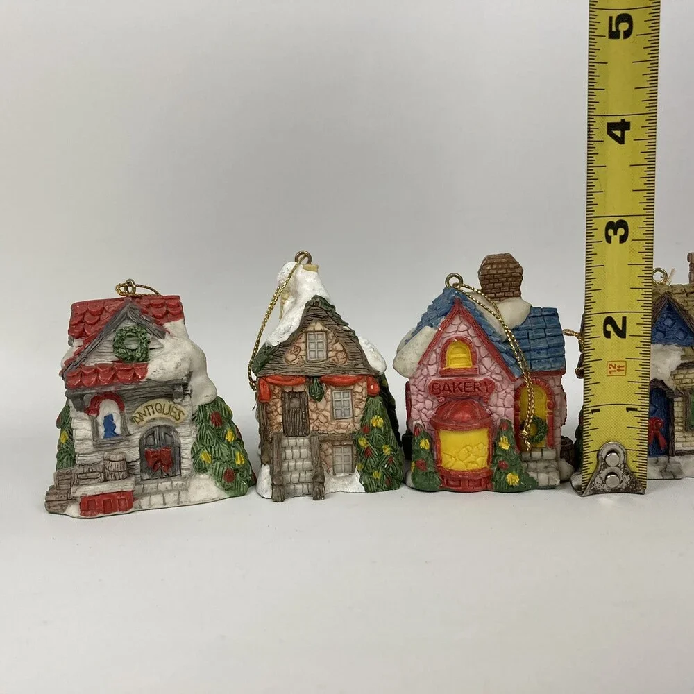 Lot Set 6 VTG Christmas Village Ornaments Mini Houses Bakery Antiques Snow Resin